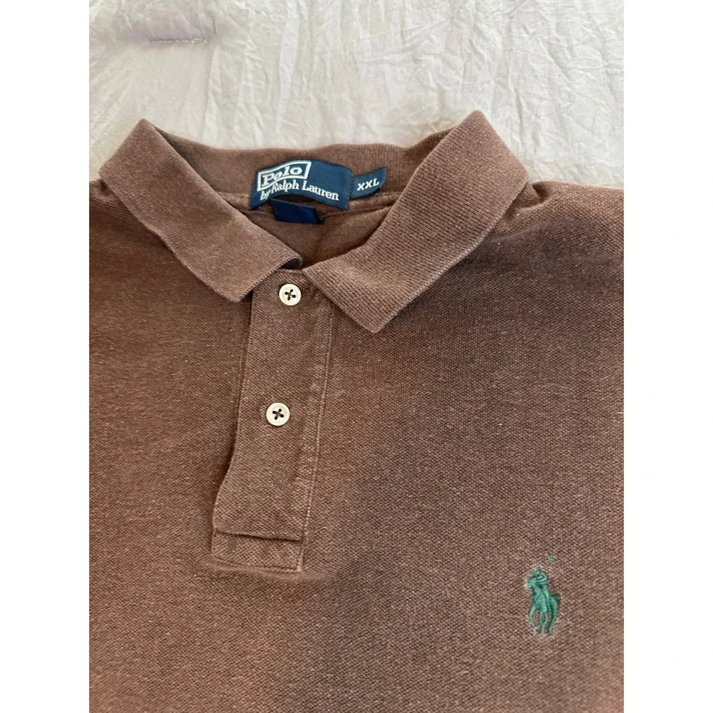 Polo Ralph Lauren Mens XXL Brown Short Sleeve Pique Polo Shirt Green Pony Logo